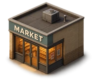 A neighborhood shop from the game's building collection.